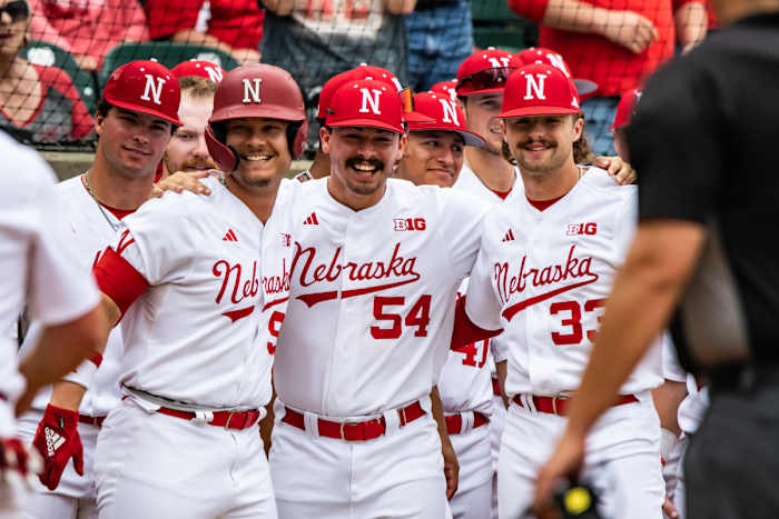 28-Charlie Fischer, Trey Frahm, Jackson Brockett Nebraska Baseball vs Penn State G3 2023